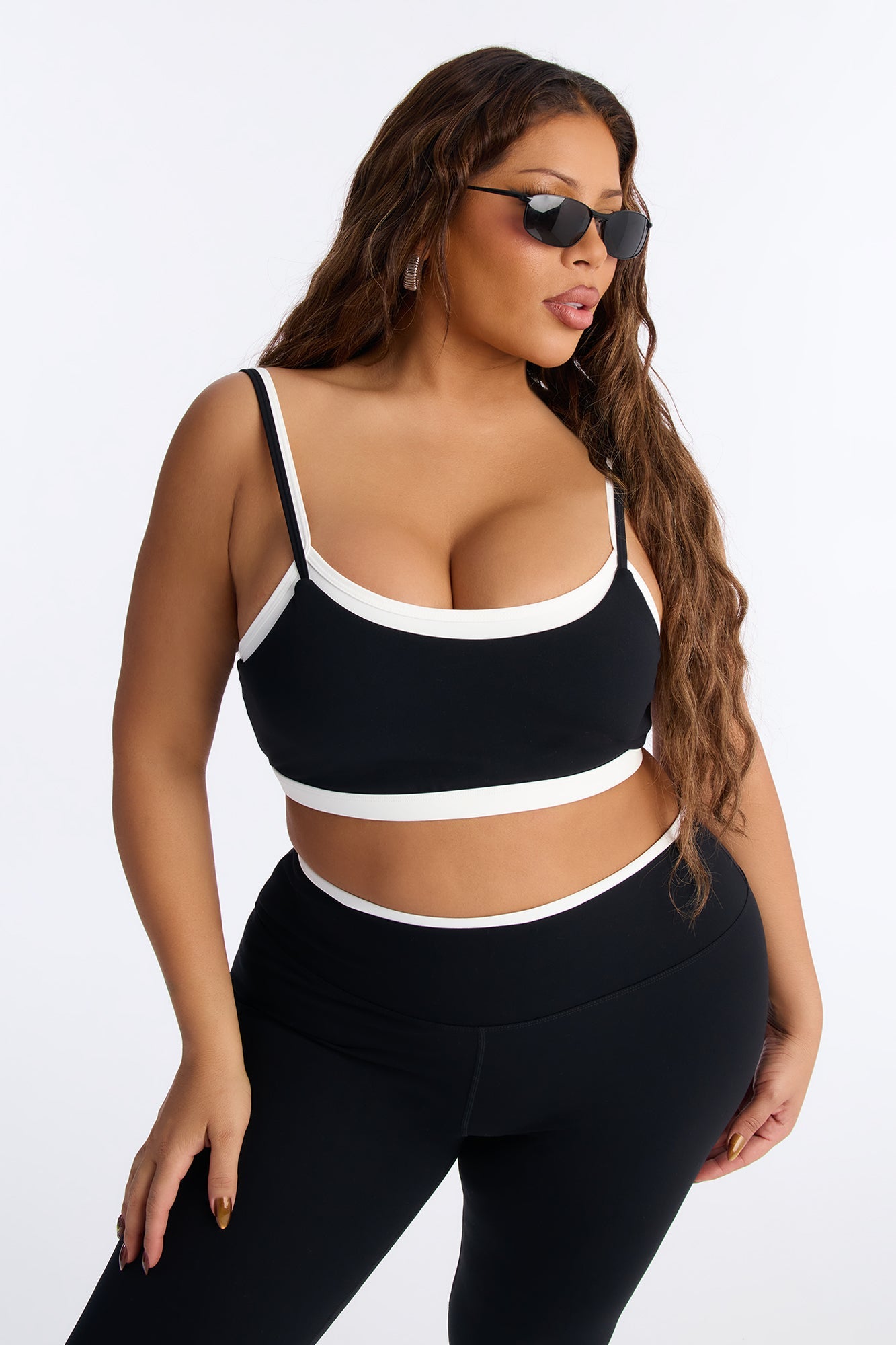 Double Take Contrast Legging Set - Black