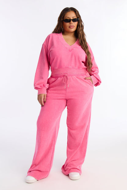 Angelica Washed French Terry Pant Set - Raspberry