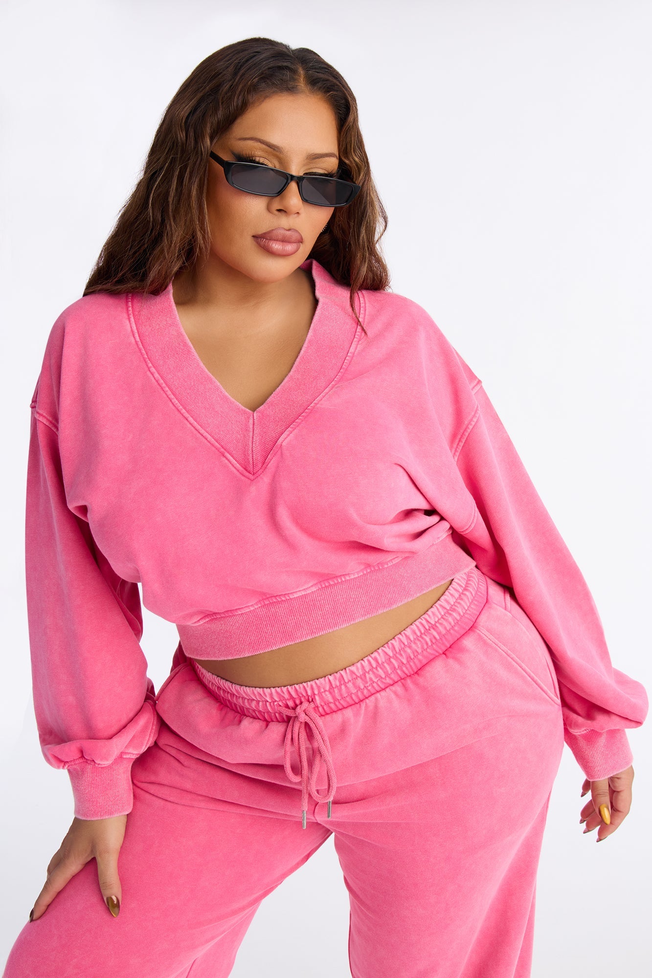 Angelica Washed French Terry Pant Set - Raspberry