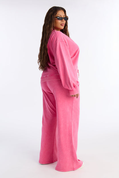 Angelica Washed French Terry Pant Set - Raspberry