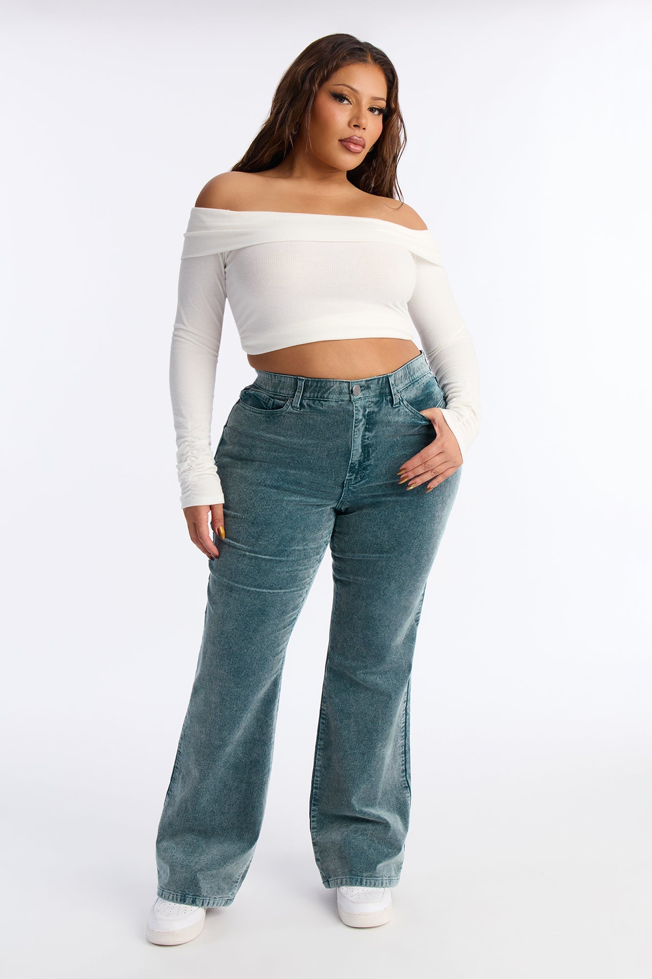 Francia Washed Corduroy Flare Pant - Hunter Green