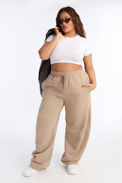 Solaris Barrel Leg Fleece Pant - Taupe