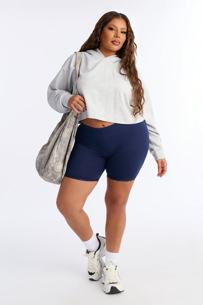 Camille Lace Trim Biker Short - Navy