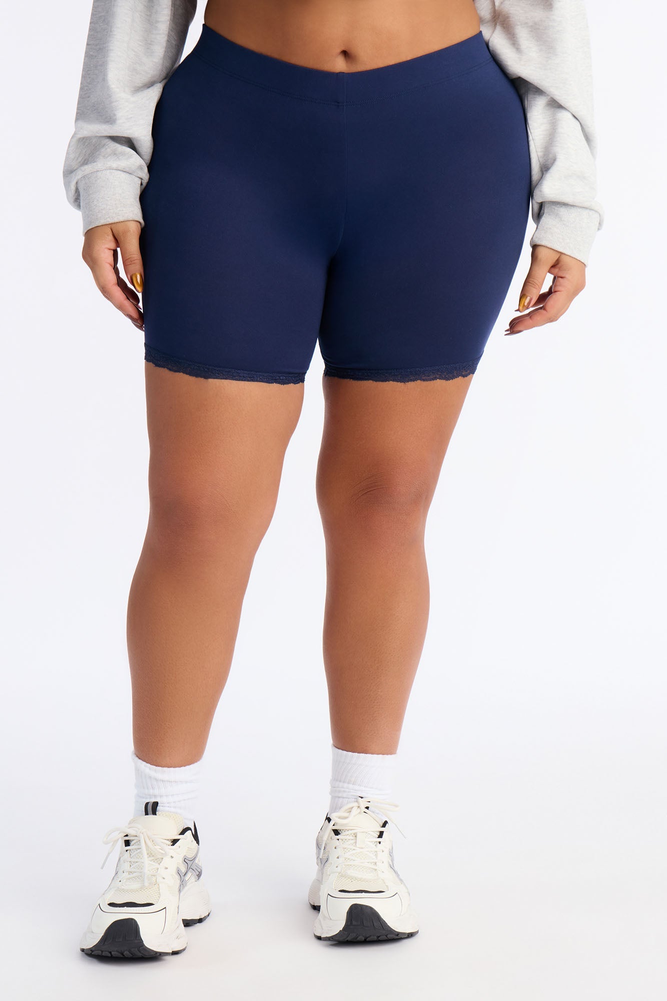 Camille Lace Trim Biker Short - Navy