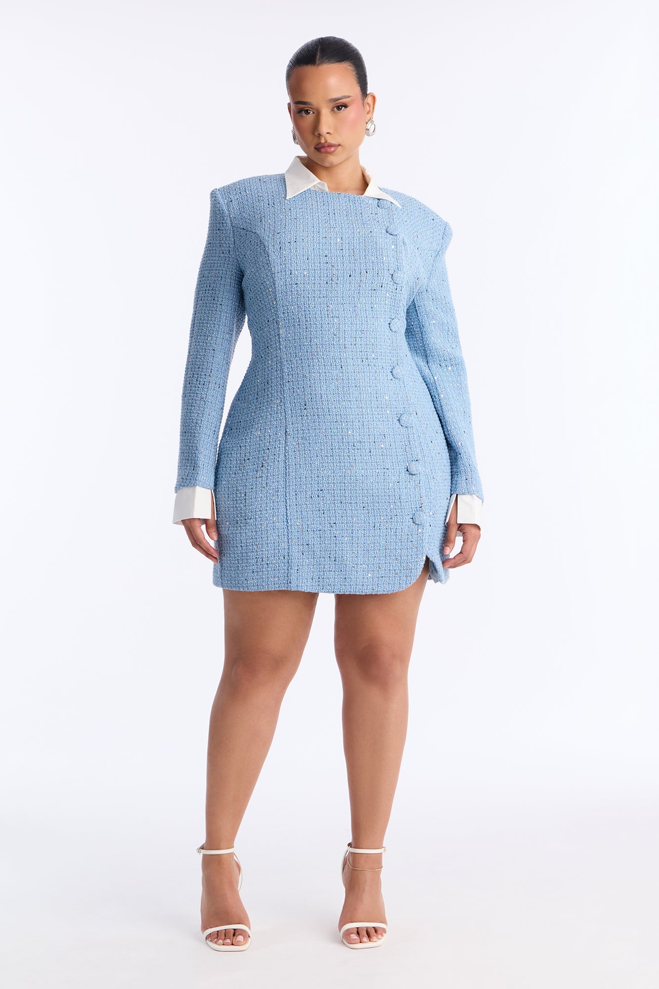 Taryn Long Sleeve Tweed Mini Dress - Blue