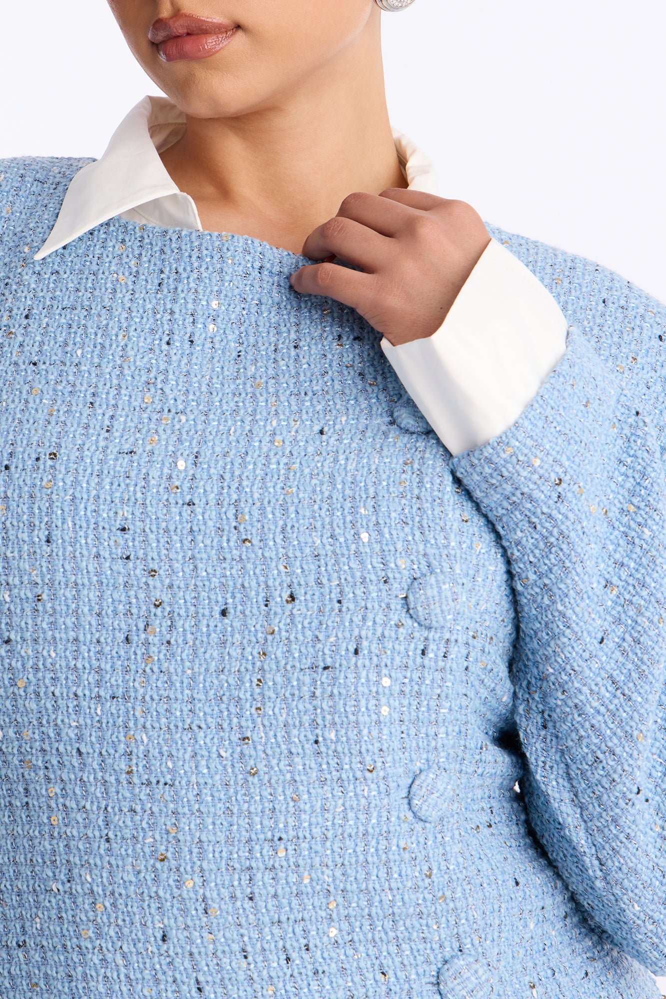Taryn Long Sleeve Tweed Mini Dress - Blue