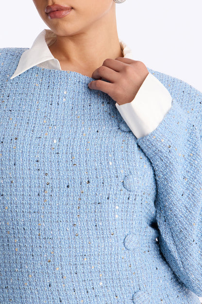 Taryn Long Sleeve Tweed Mini Dress - Blue
