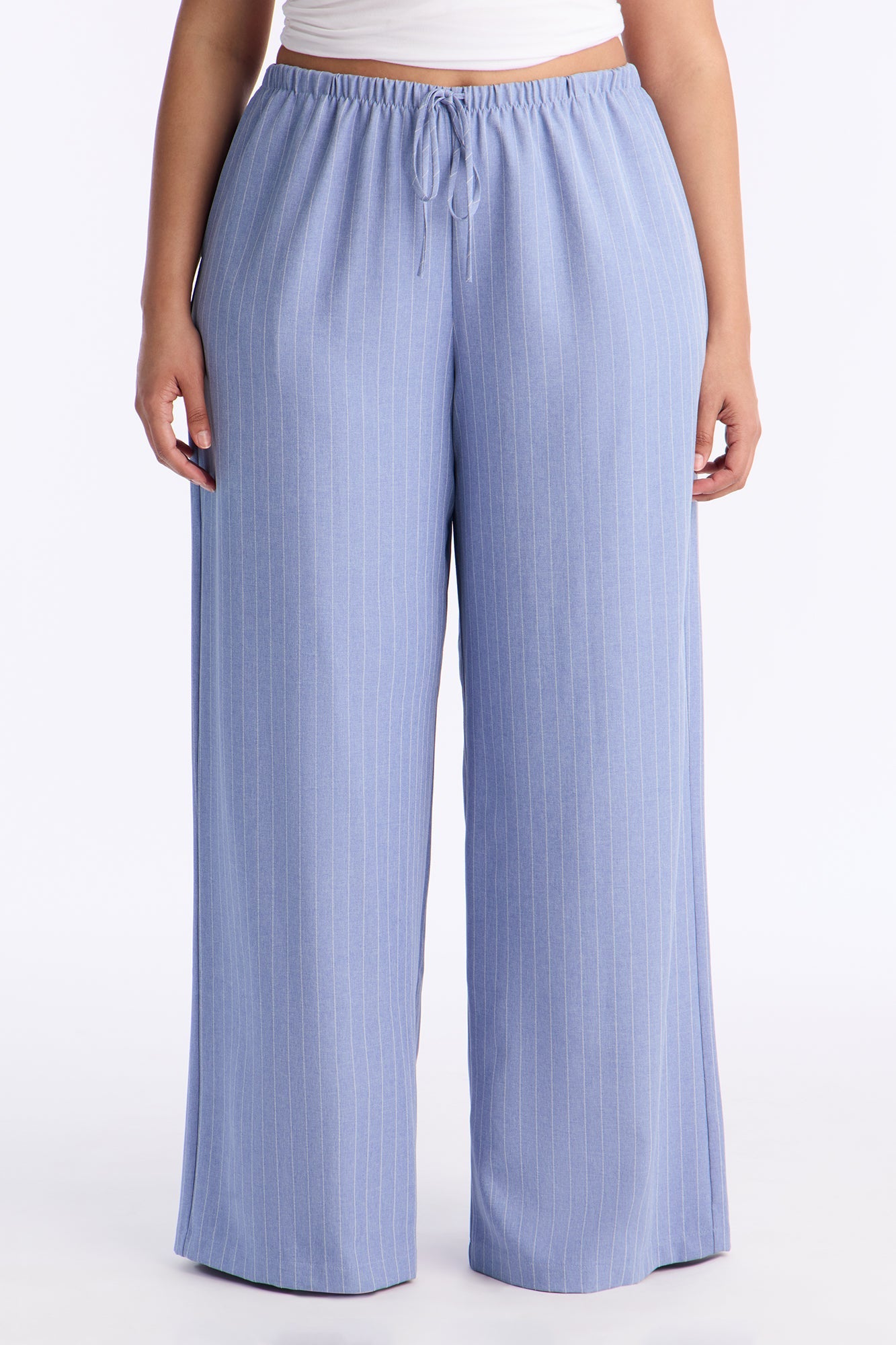 Mallory Pinstripe Easy Pull On Wide Leg Pant 33″ - Blue