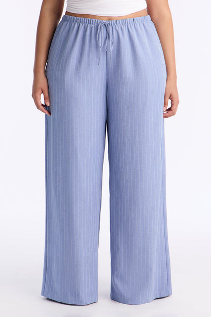 Mallory Pinstripe Easy Pull On Wide Leg Pant 33″ - Blue