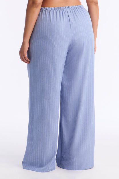 Mallory Pinstripe Easy Pull On Wide Leg Pant 33″ - Blue