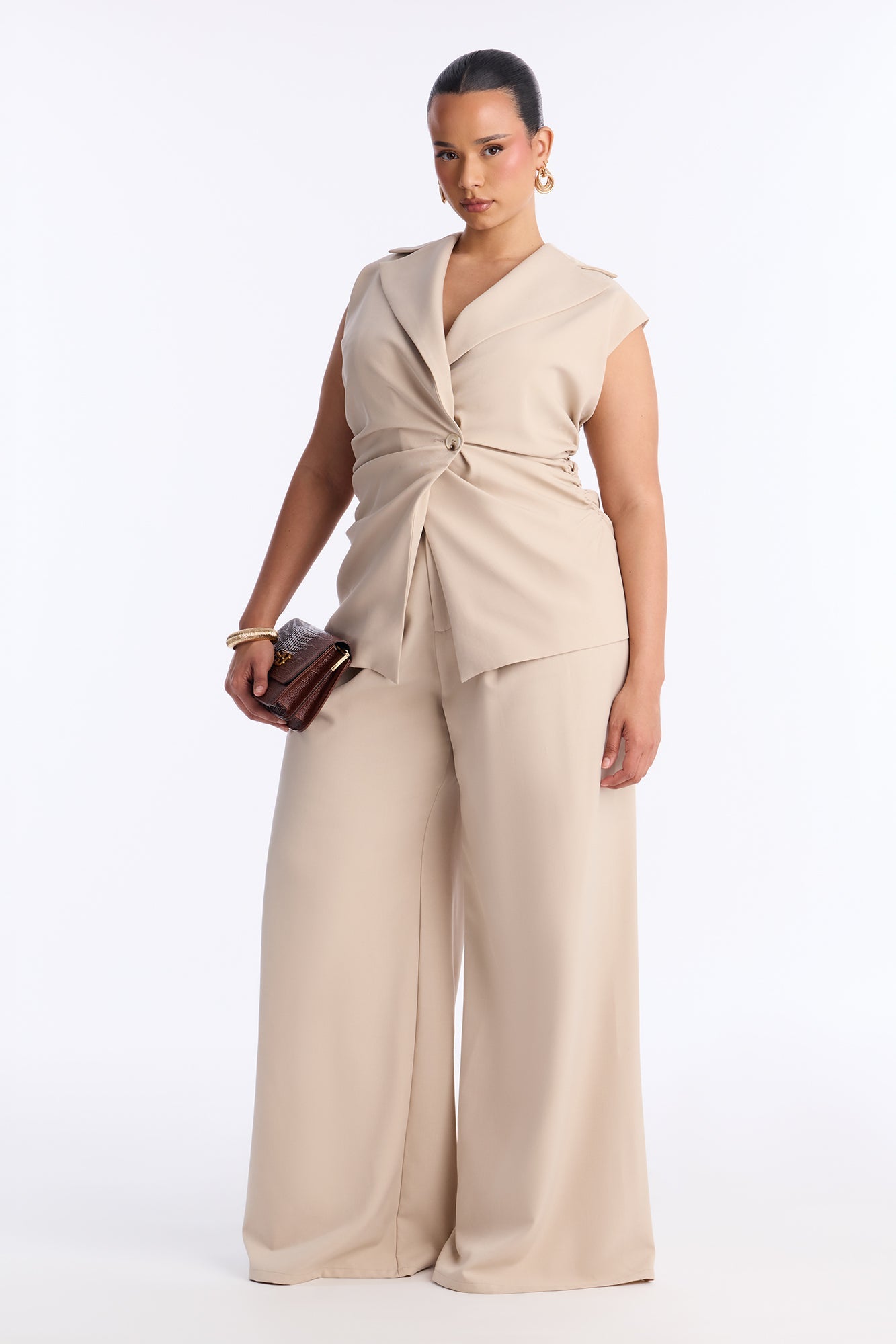 Shannon Cinched Vest Pant Set - Stone