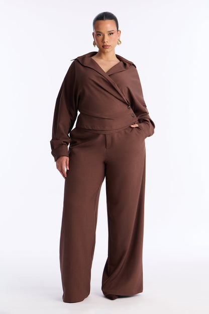 Kiara Wide Leg Pant Set - Brown