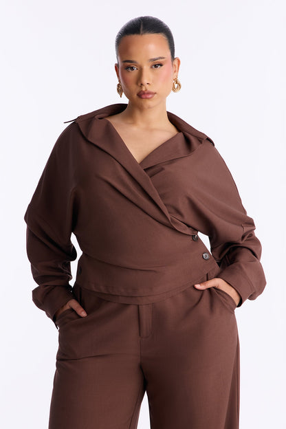 Kiara Wide Leg Pant Set - Brown