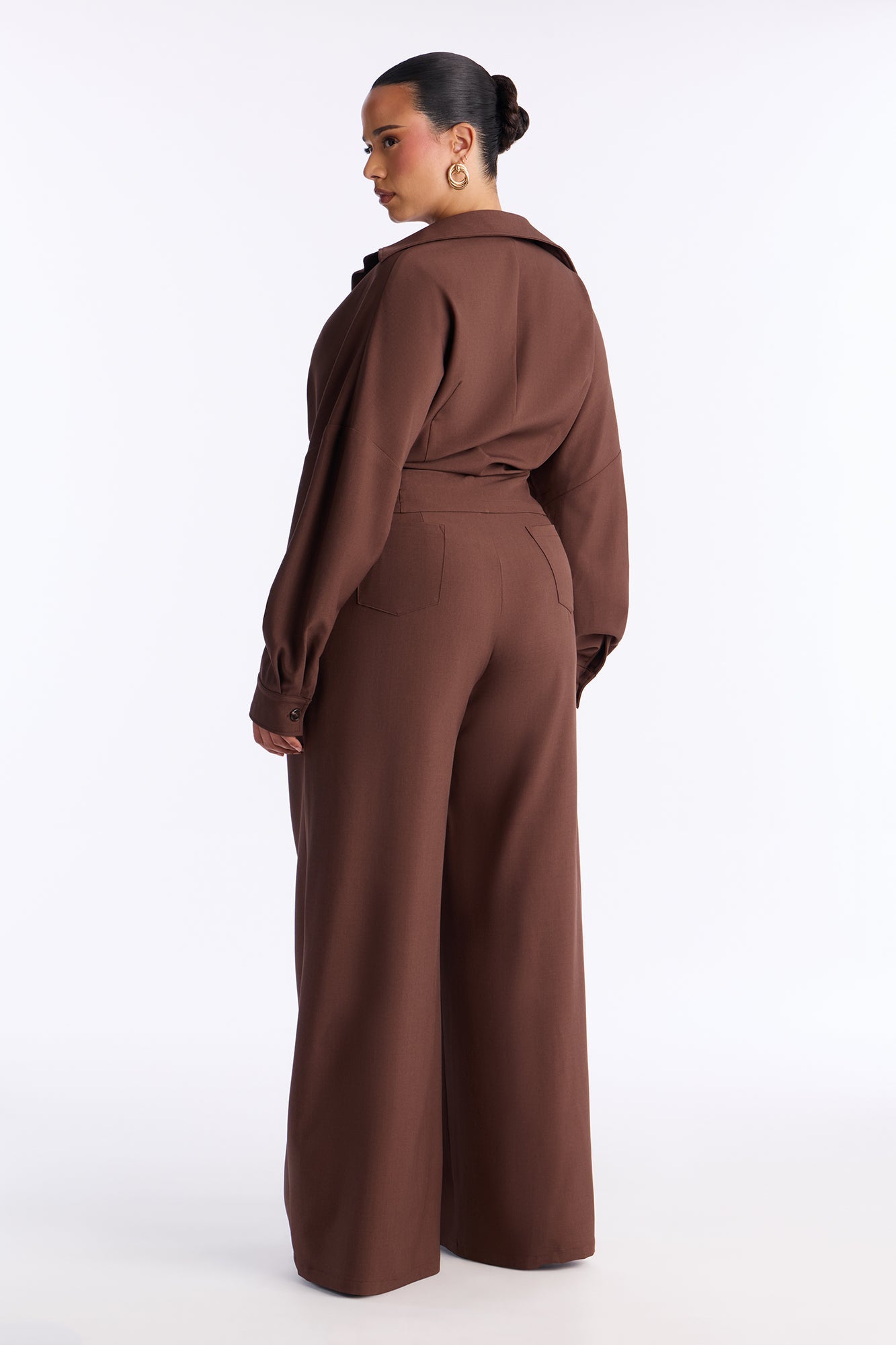 Kiara Wide Leg Pant Set - Brown