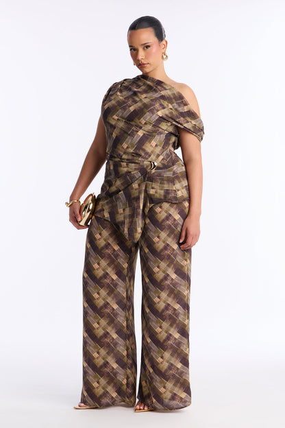 Najia Off Shoulder Pant Set - Olive/combo