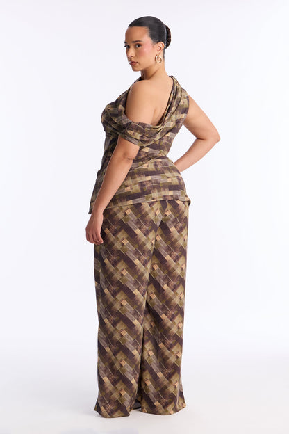 Najia Off Shoulder Pant Set - Olive/combo
