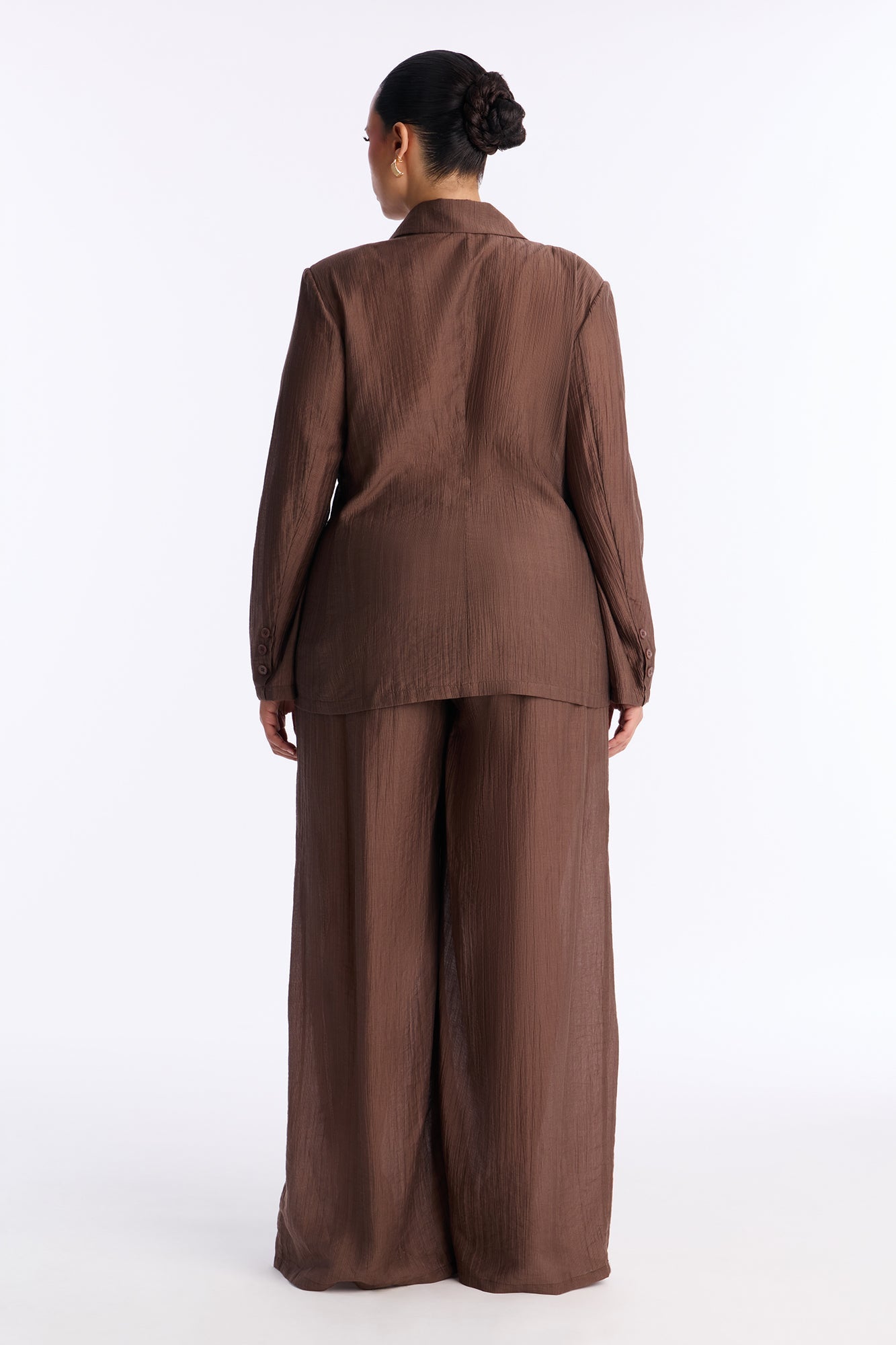 Serenity Sheer Blazer Pant Set - Chocolate