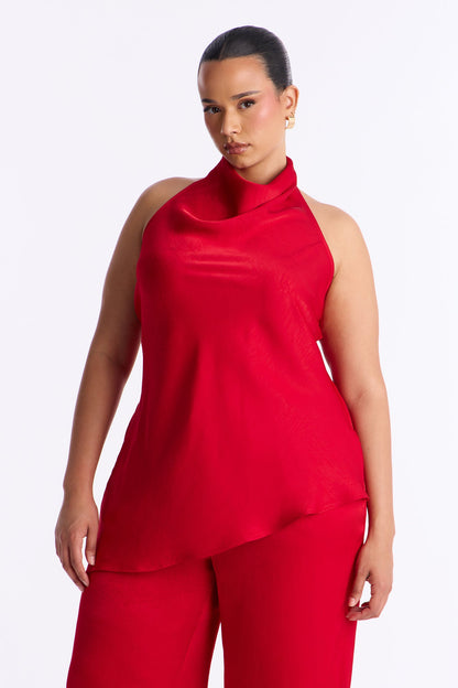 Claire Satin Cowl Neck Pant Set - Red