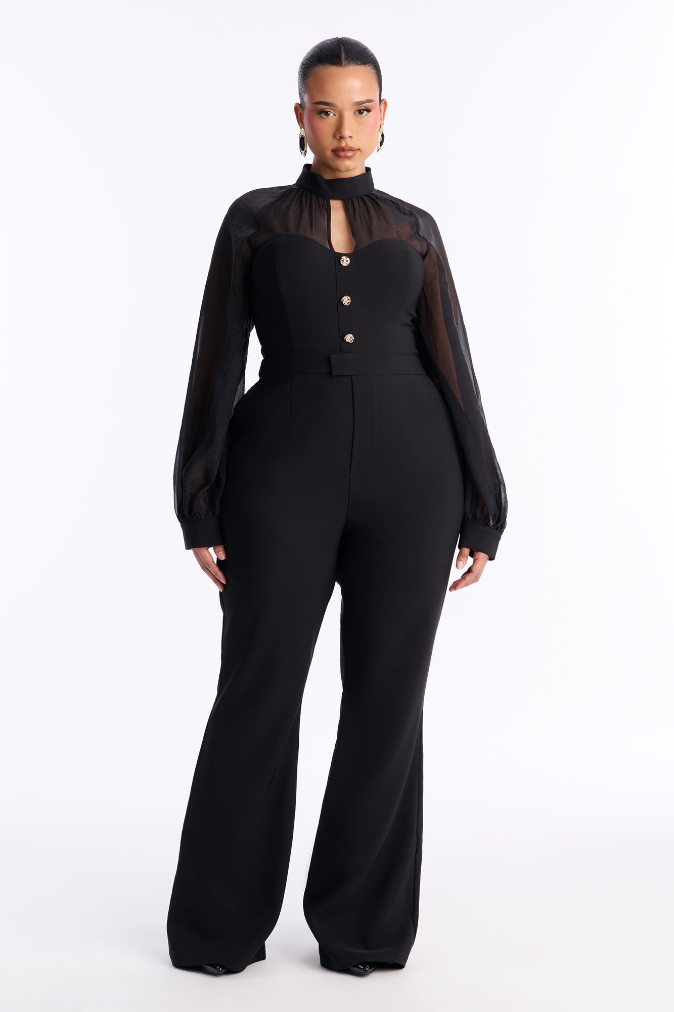 Mailie Mock Neck Flare Leg Jumpsuit - Black