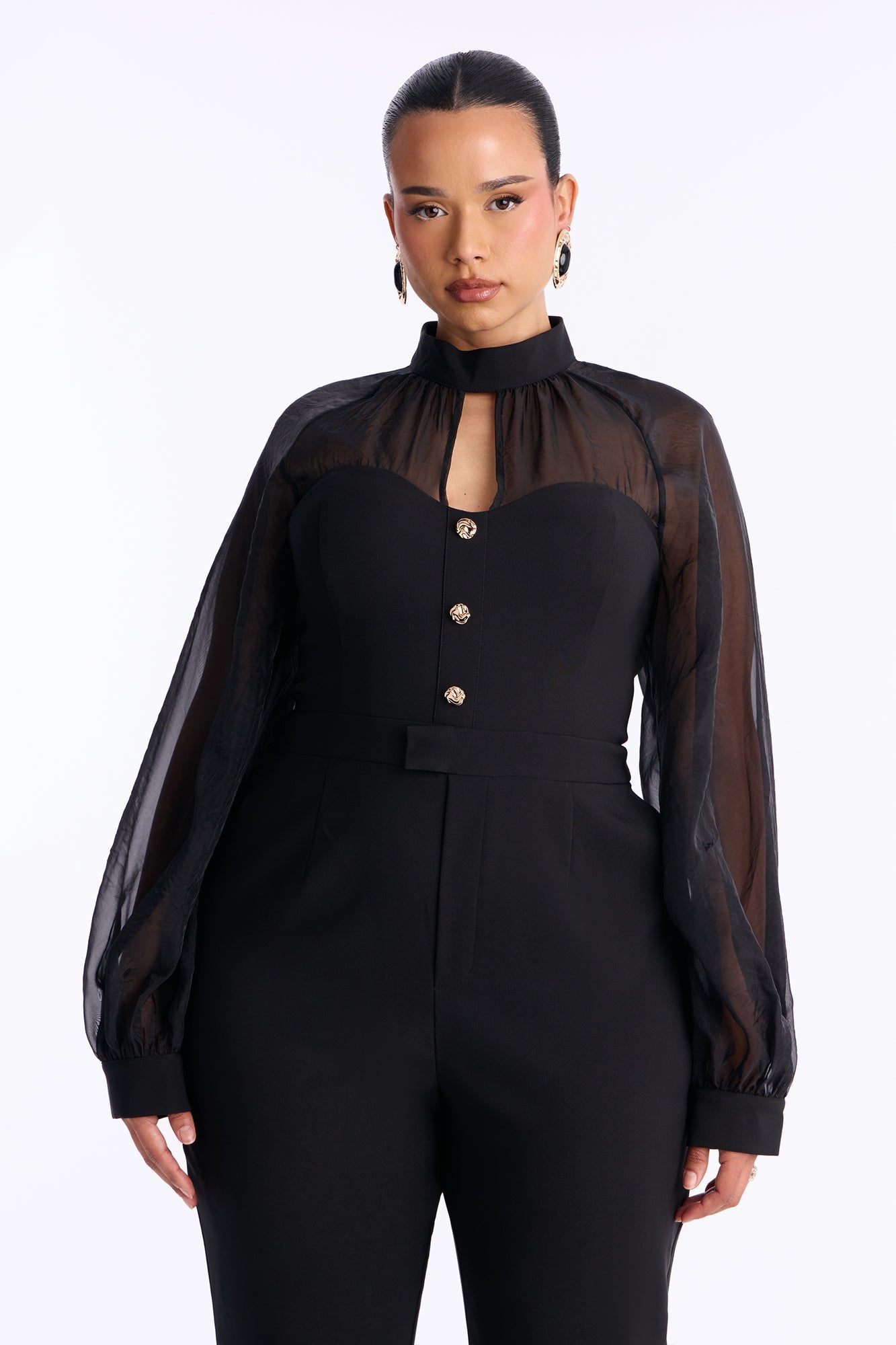 Mailie Mock Neck Flare Leg Jumpsuit - Black