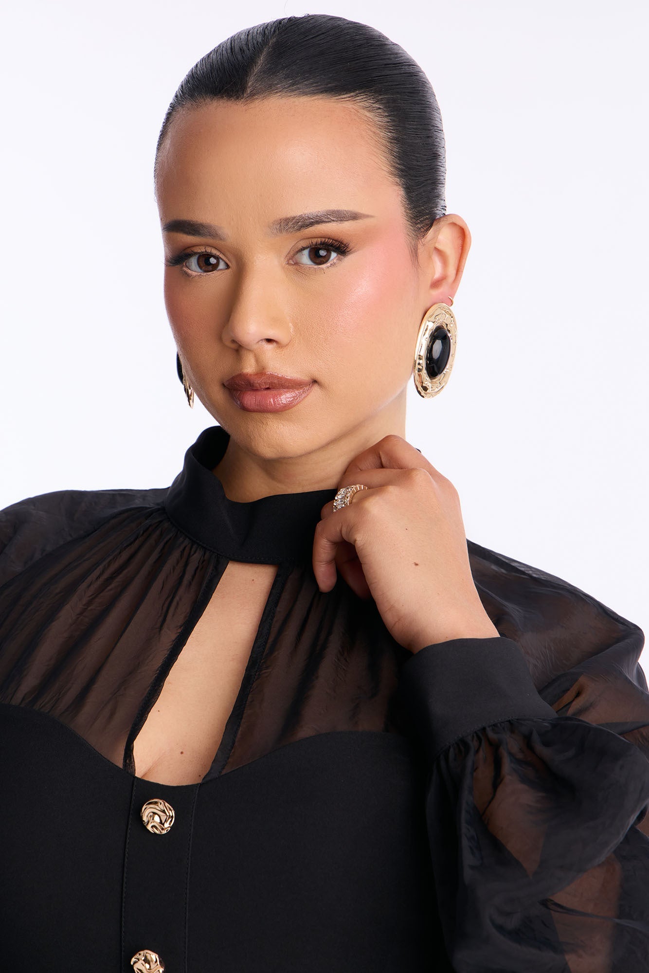 Mailie Mock Neck Flare Leg Jumpsuit - Black