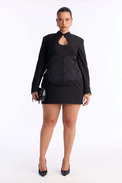 You Better Work Long Sleeve Mini Dress - Black