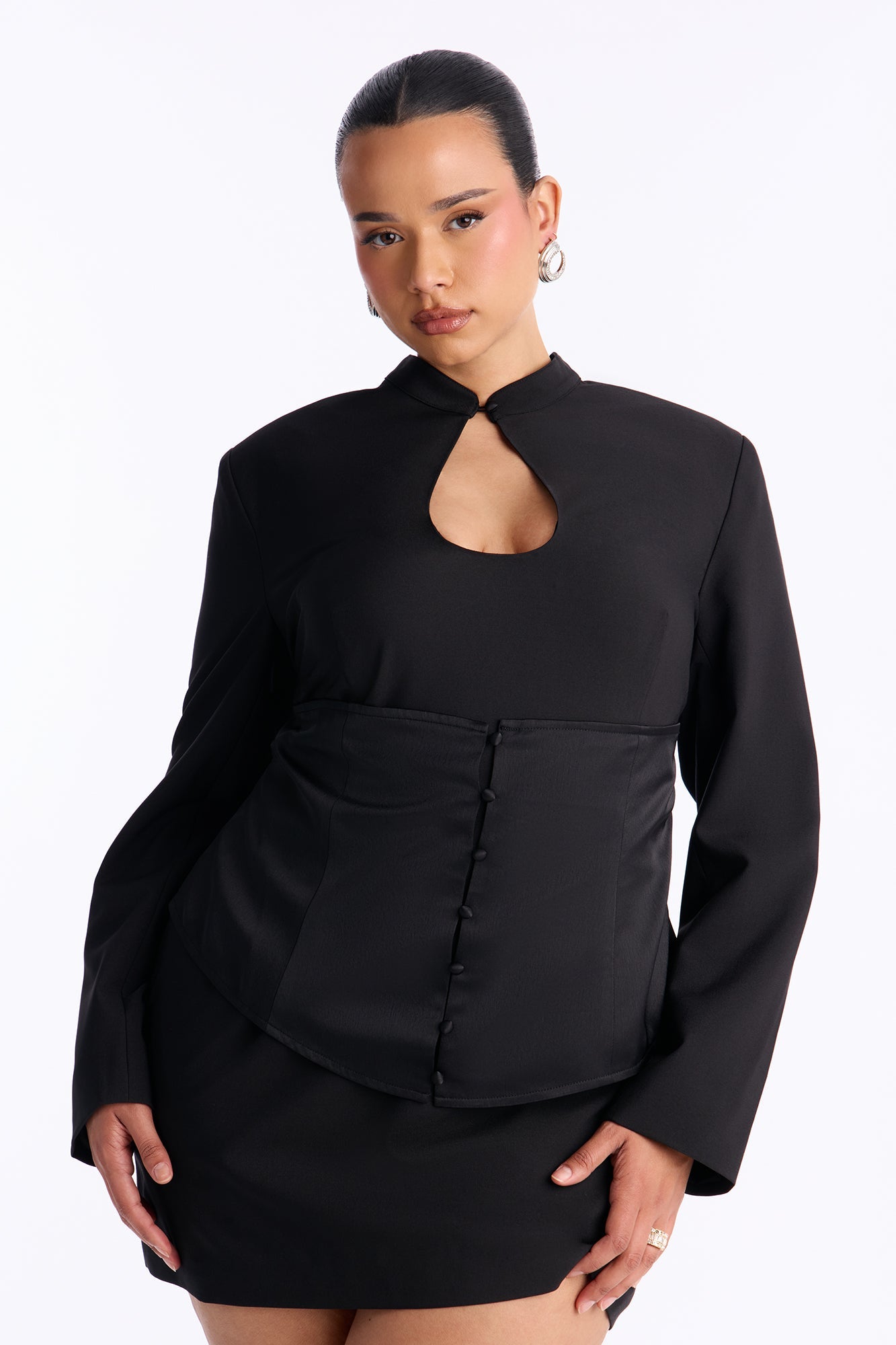 You Better Work Long Sleeve Mini Dress - Black