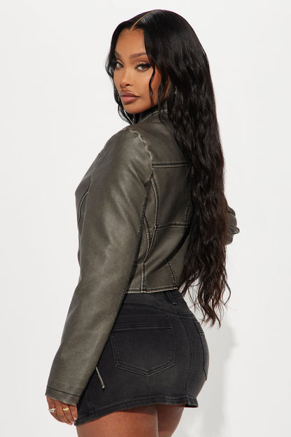 Leona Faux Leather Lace Up Jacket - Black