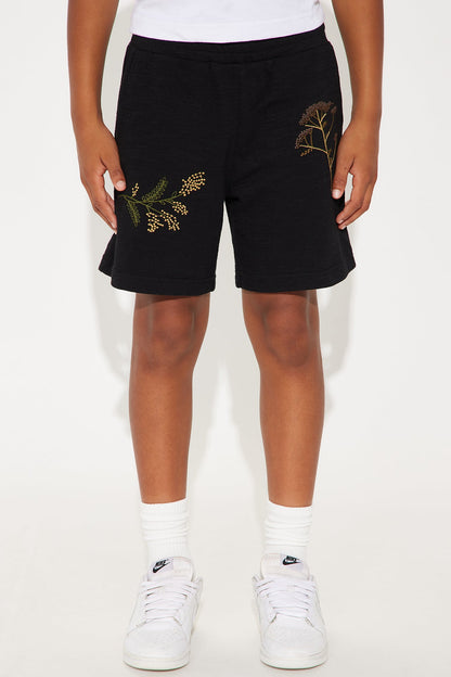 Mini Berries And Blooms Embroidered Shorts - Black