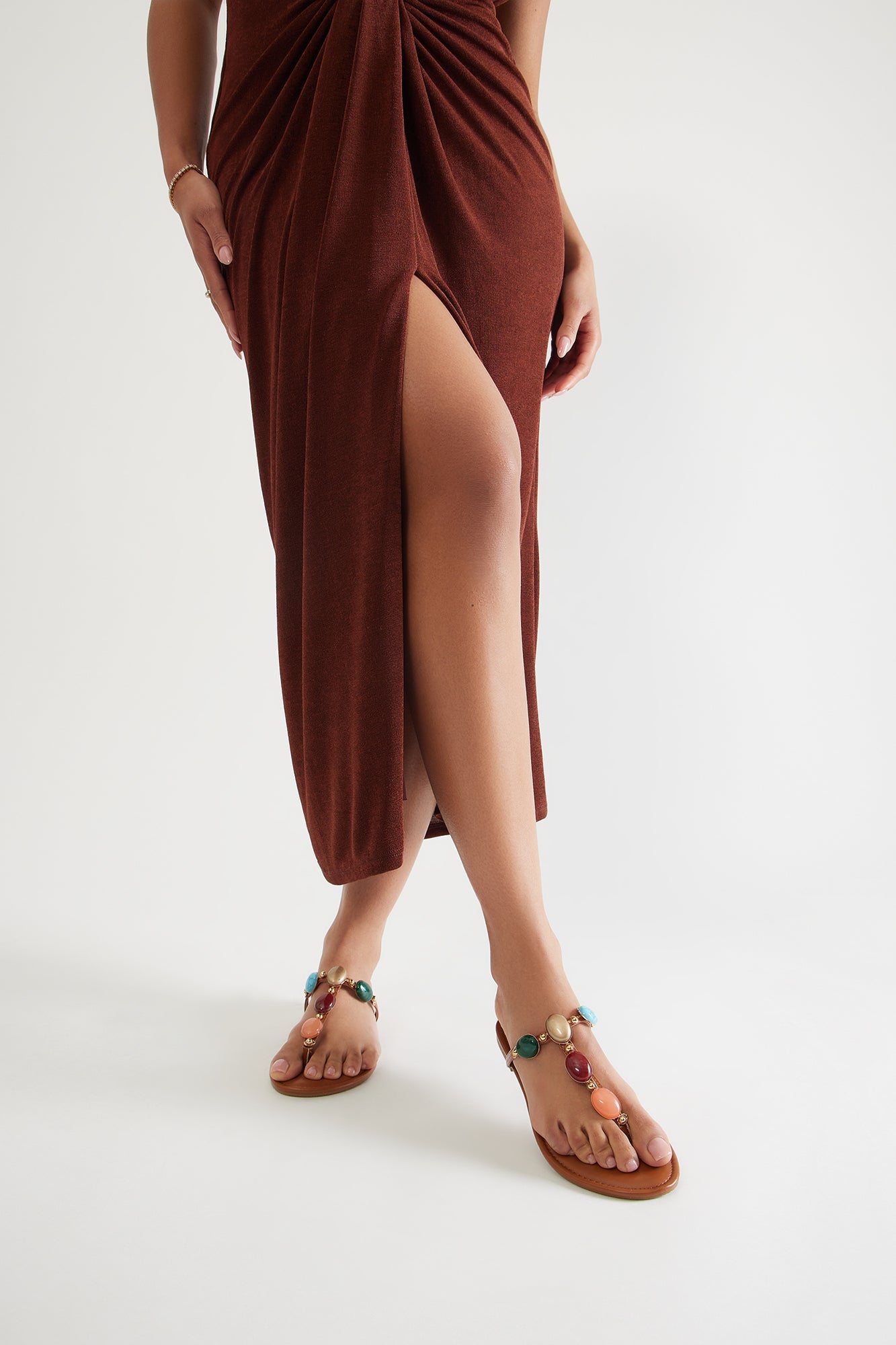Fiji Beaded Sandals - Chestnut