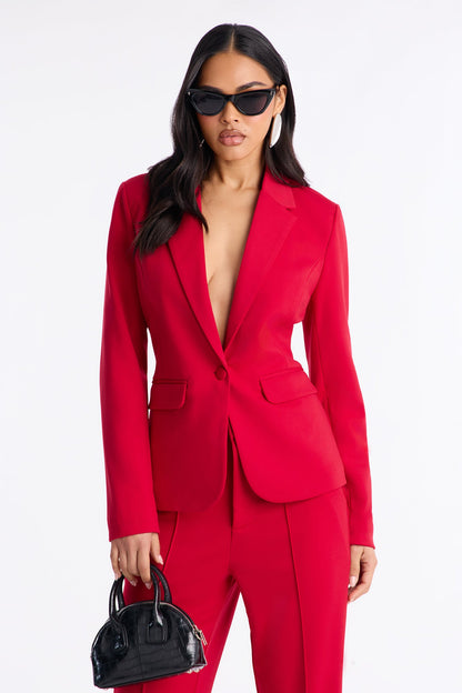 Business Per Usual Blazer Pant Set - Red