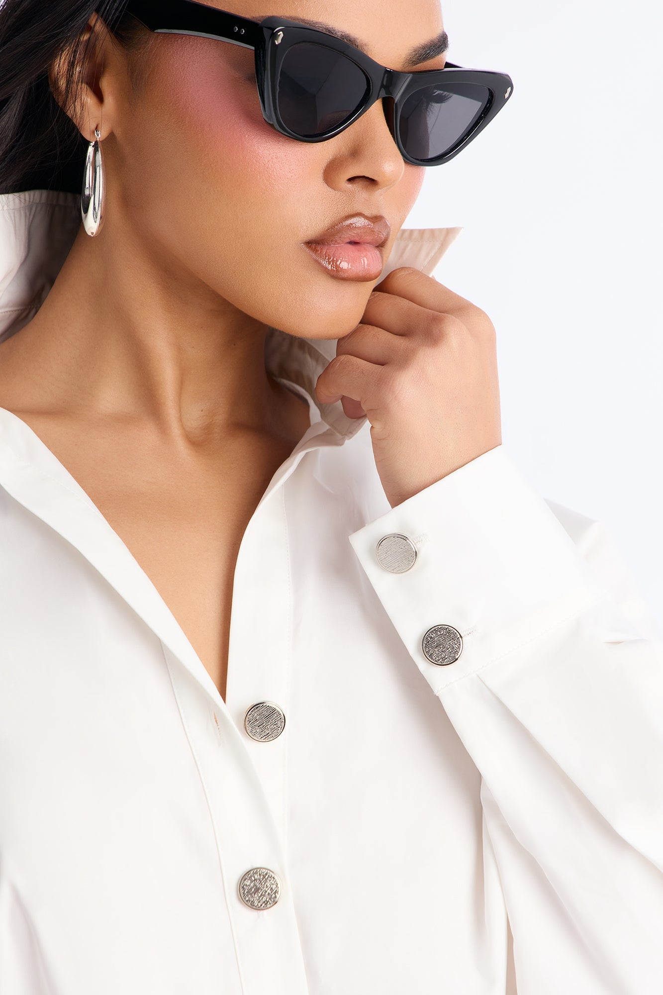 Yasmine Shirt Midi Dress - White/Black