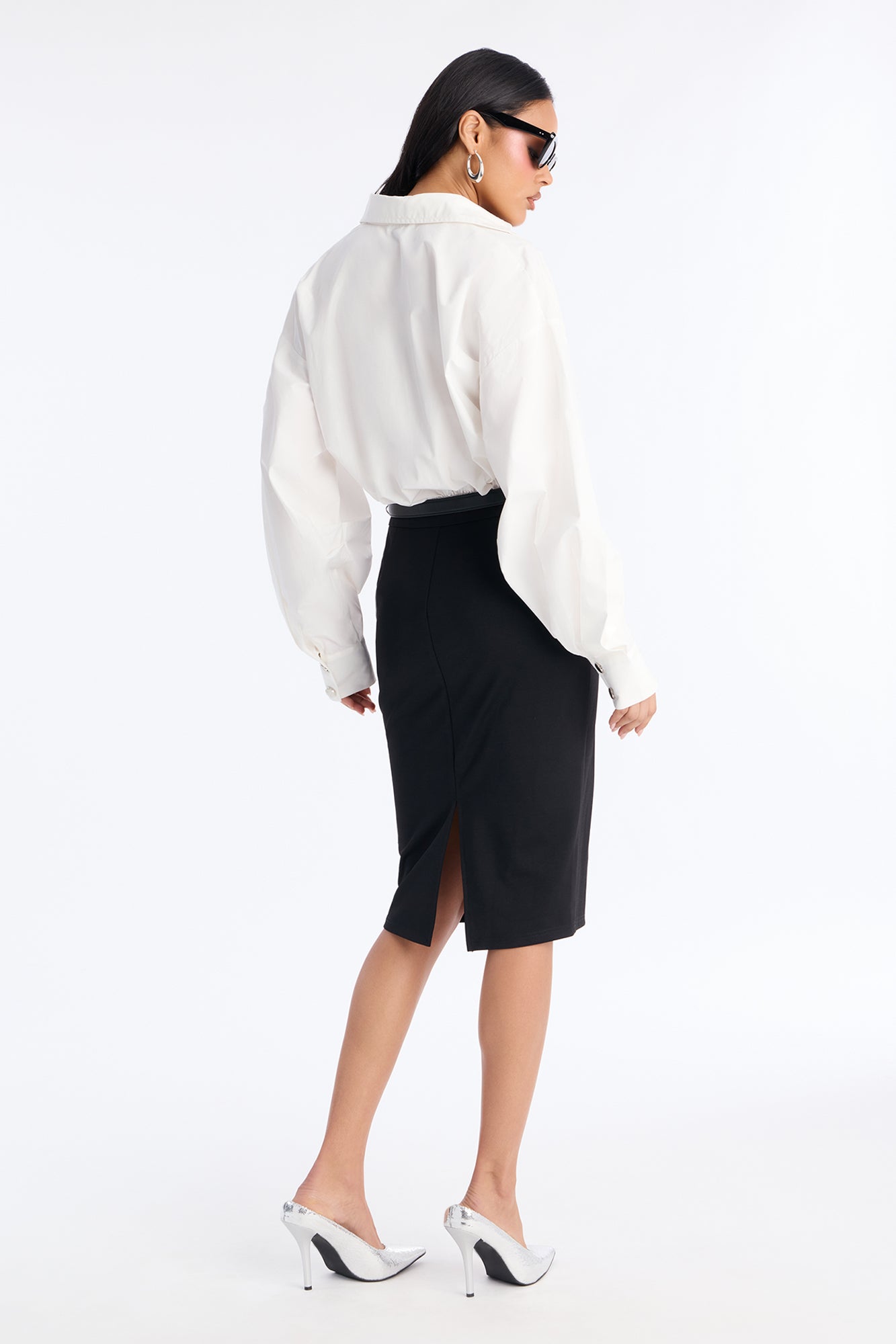 Yasmine Shirt Midi Dress - White/Black
