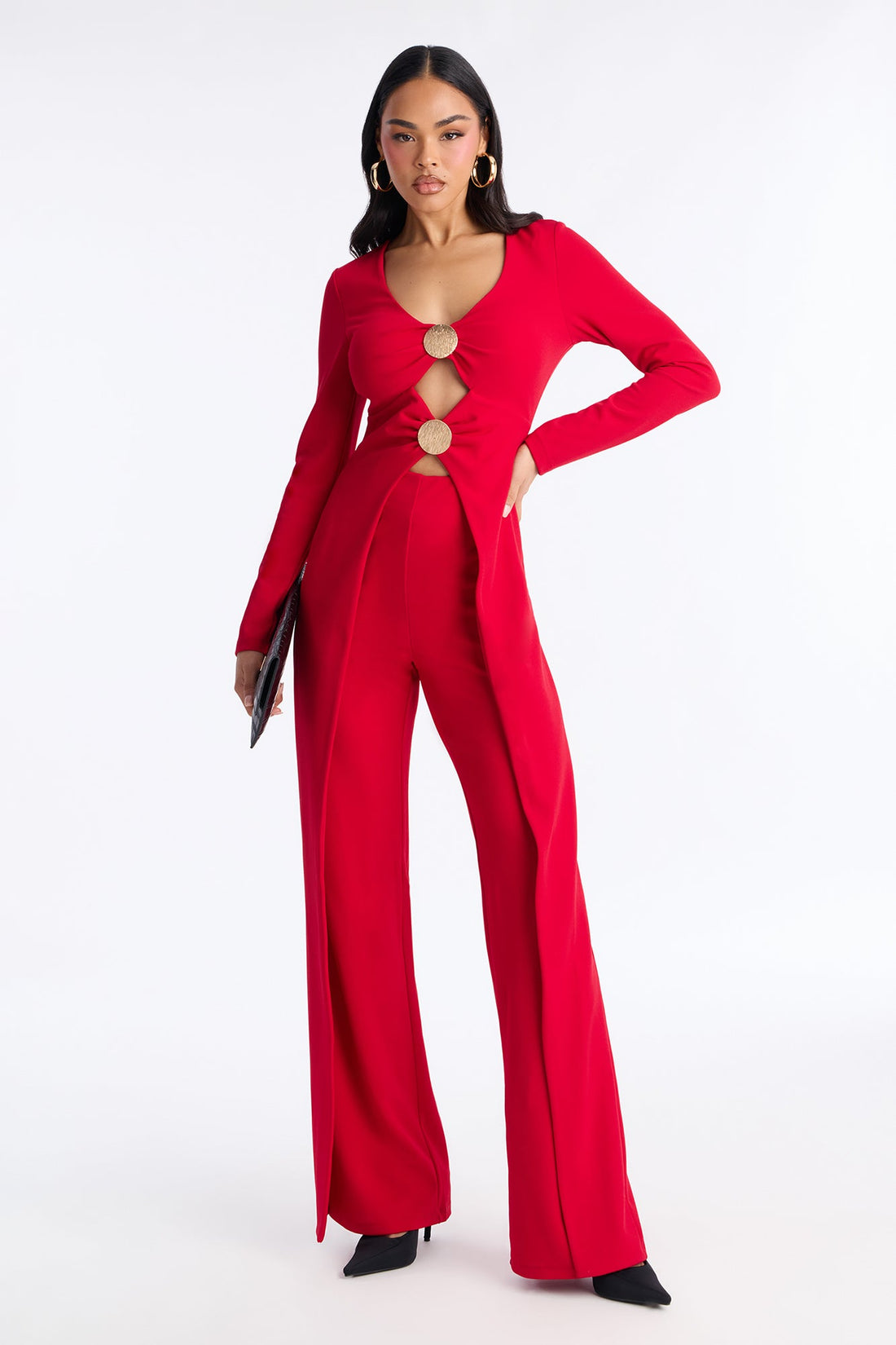 Cascia Cut Out Straight Leg Jumpsuit - Red