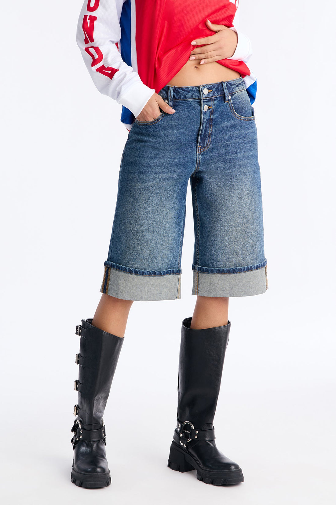 On Deck Cuffed Denim Jorts - Vintage Wash