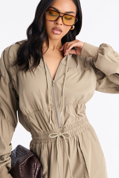 Amelia Hooded Cargo Jumpsuit - Olive