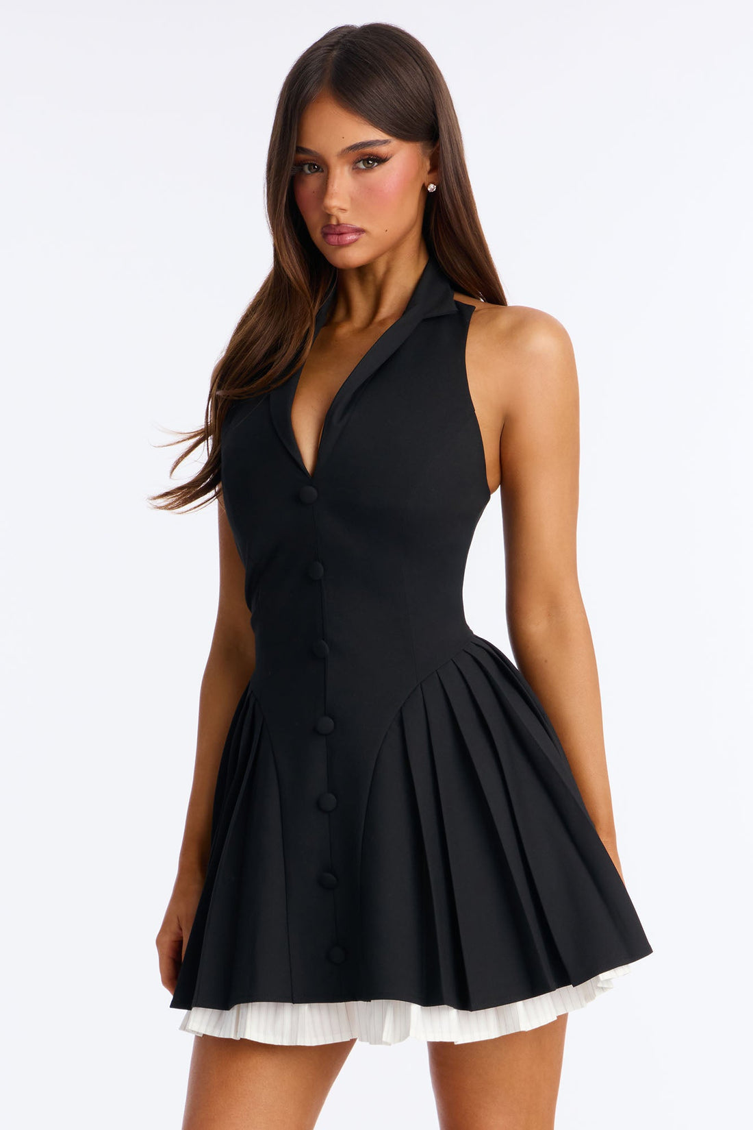 Power Play Halter Mini Dress - Black