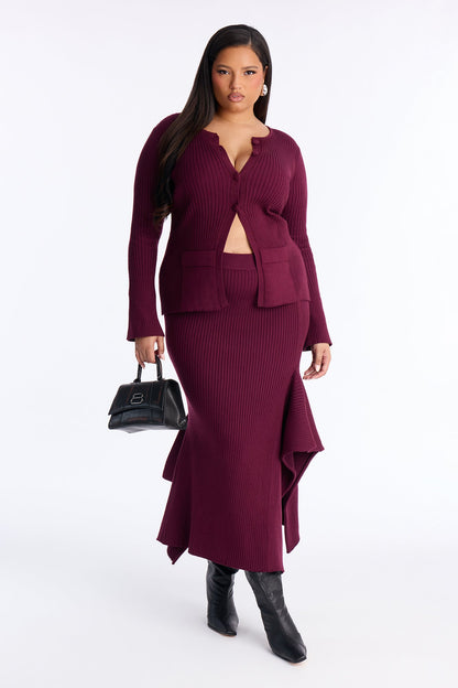 Sway Away Sweater Asymmetrical Maxi Skirt Set - Burgundy