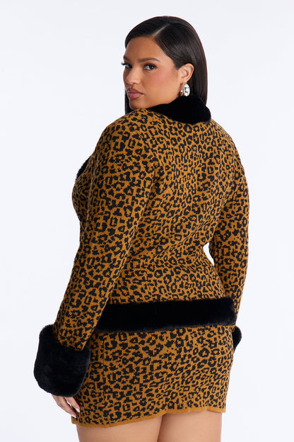 Hooked On You Leopard Sweater Mini Skirt Set - Brown/combo