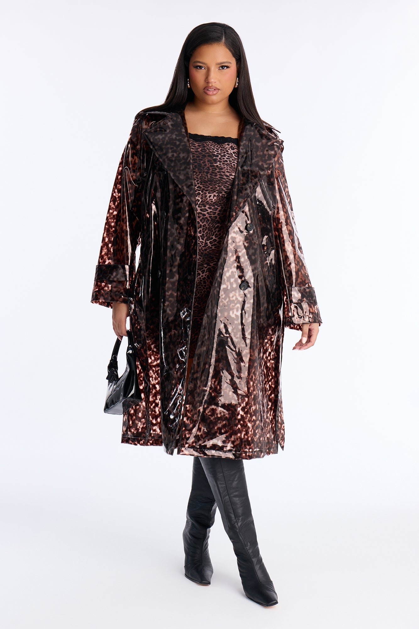 Late Night Calls Leopard Vinyl Rain Coat - Leopard