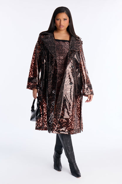 Late Night Calls Leopard Vinyl Rain Coat - Leopard