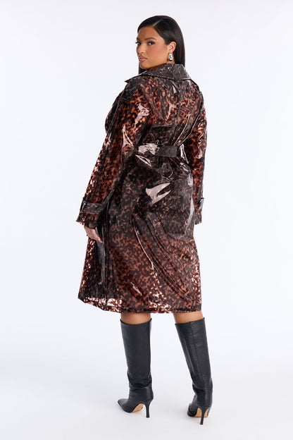 Late Night Calls Leopard Vinyl Rain Coat - Leopard
