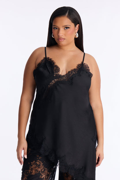 Yasmin Satin Lace Pant Set - Black
