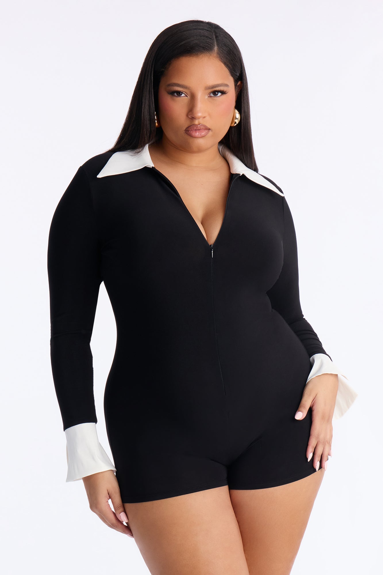 Mirella Long Sleeve Micro Short Romper - Black