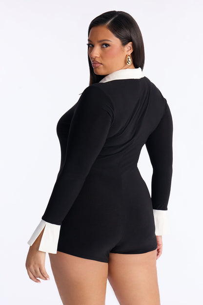 Mirella Long Sleeve Micro Short Romper - Black