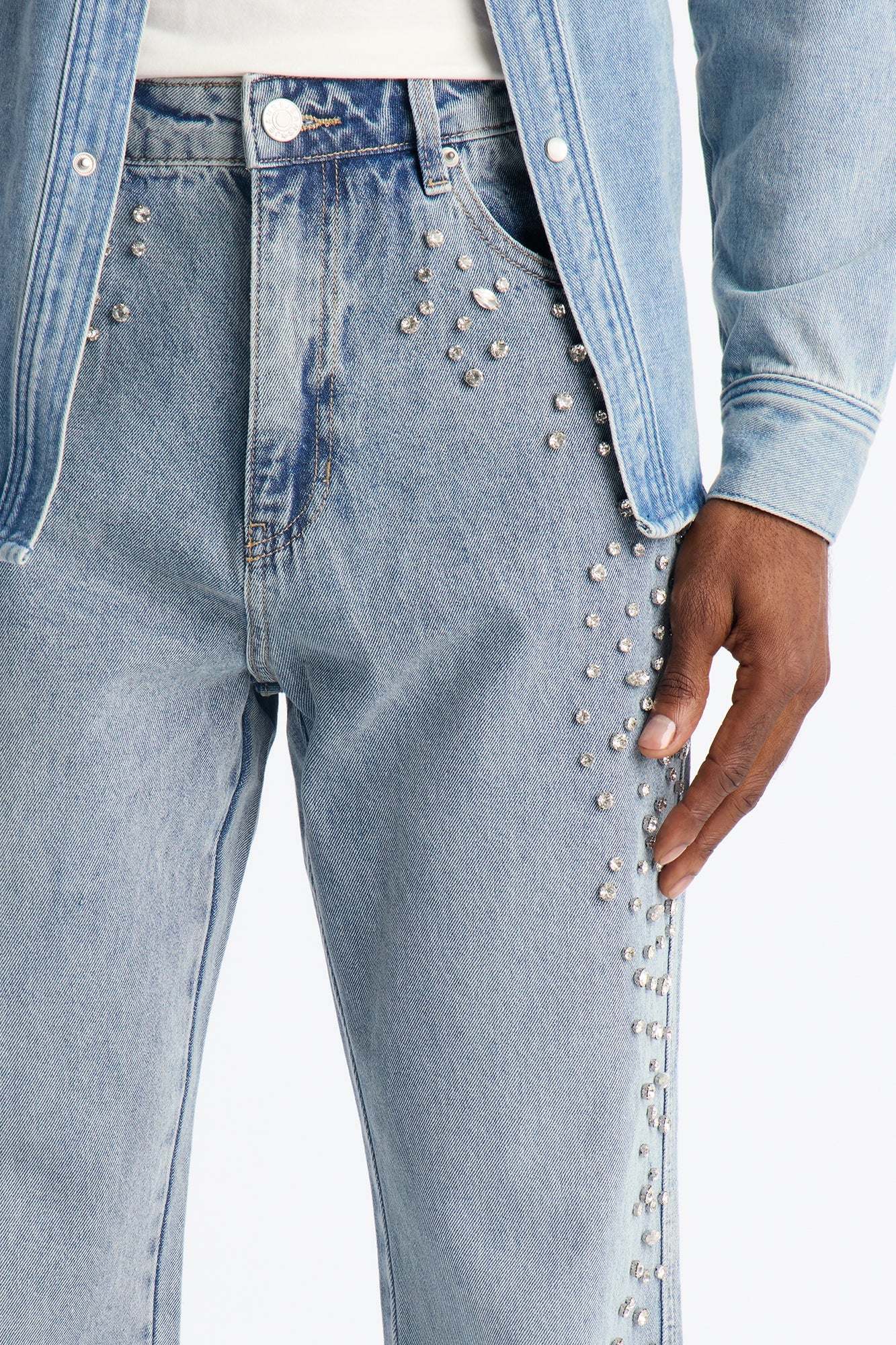 Stacked Slim Flare Another Level Jeweled Jean - Medium Blue Wash