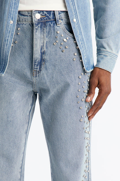 Stacked Slim Flare Another Level Jeweled Jean - Medium Blue Wash