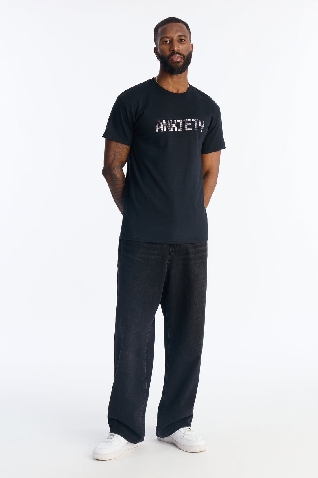 Anxiety Rhinestone Short Sleeve Tee - Black