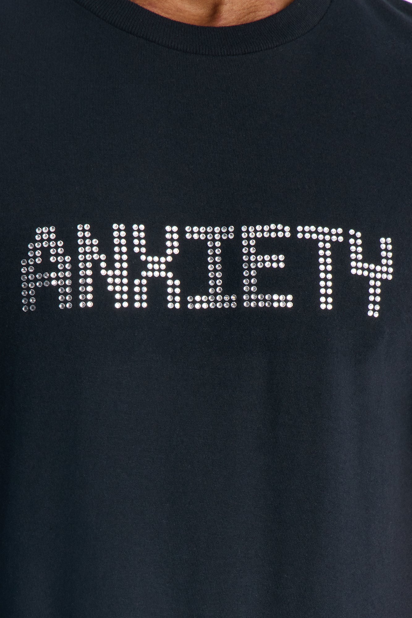Anxiety Rhinestone Short Sleeve Tee - Black