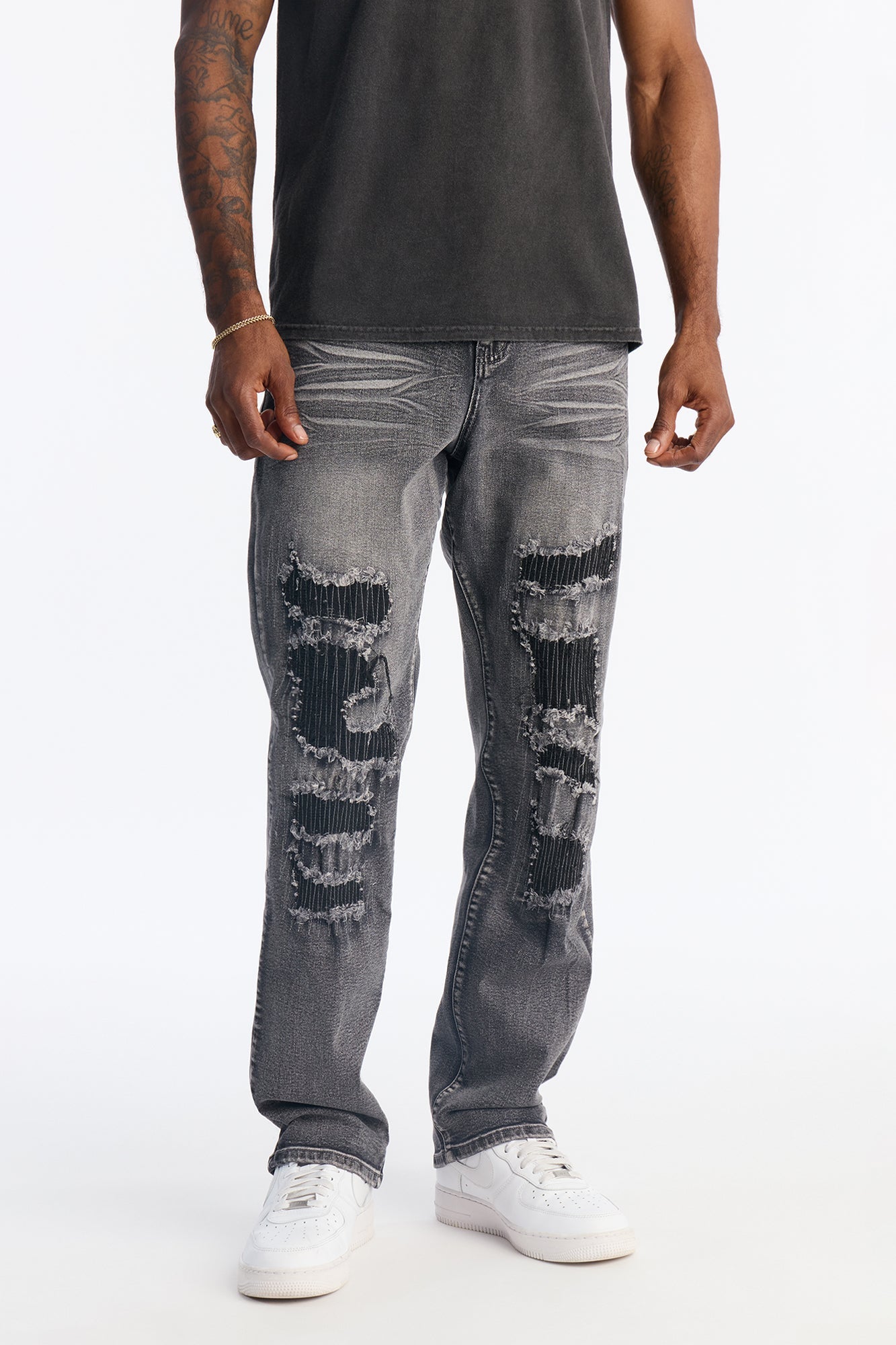 Straight Ripped Reality Jeans - Black Wash